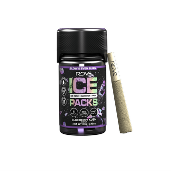 Rove Ice Packs | 5 Pack 0.6g Blueberry Kush Rosin, Diamond, Hash Infused Prerolls