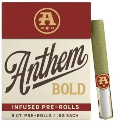 Anthem | Infused Preroll Glass Tip | 2.5 5 Pack | Bold-King Louis XIII | 41.61% | Indica
