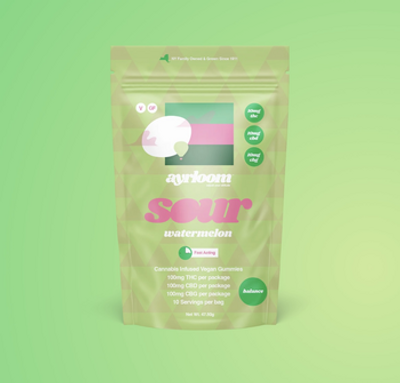 Ayrloom | Gummy | 100mg | 10pc | Sour Watermelon | 100mg | 1:1:1 THC:CBD:CBG | Hybrid