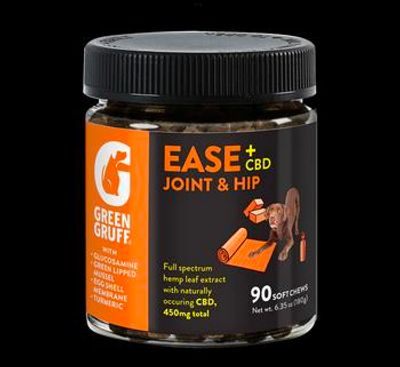 Green Gruff | Dog Supplement | 90pc | Ease Plus CBD | Joint & Hip Dog Chews | 450mg CBD