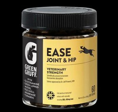 Green Gruff | Dog Supplement | 60pc | Ease Vet Strength Plus CBD | Joint & Hip Dog Chews | 450mg CBD