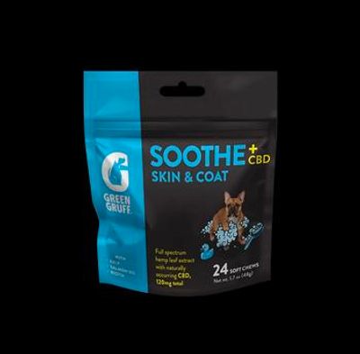 Green Gruff | Dog Supplement | 24pc | Soothe Plus CBD | Skin & Coat Dog Chews | 120mg CBD
