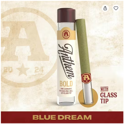 Anthem | Pre-Roll | Bold-Blue Dream-Glass Tip Infused-1g | 51.89% Hybrid