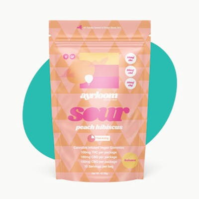 Ayrloom | Gummy | 100mg | 10pc | Sour peach Hibiscus | 1:1:1 THC:CBD:CBG | Hybrid