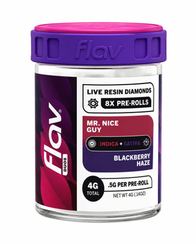 Flav | Infused Pre Roll | Duo | 8 Pk | 4G | Mr. Nice Guy x Blackberry Haze | THC 45% | IndicaSativa
