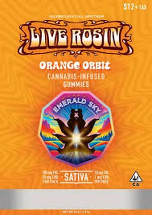 Emerald Sky Live Rosin Gummies 10ct 100mg Sativa Orange Orbit