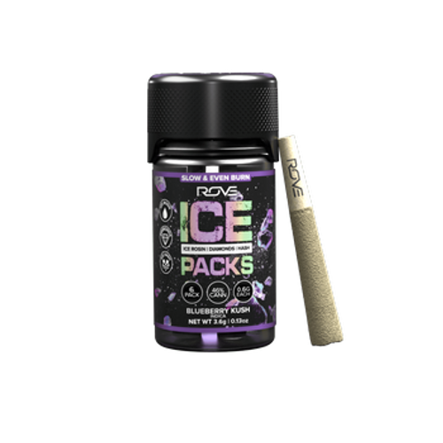Rove Ice Packs | 5 Pack 0.6g Blueberry Kush Rosin, Diamond, Hash Infused Prerolls